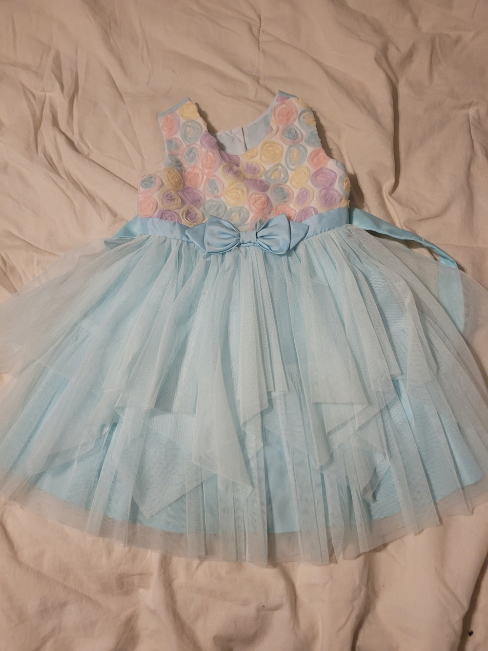 Jona Michelle Pastel Rosette Tulle Dress - Light Blue & Pastel Multicolor